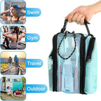 Cosmos Mesh Shower Caddy Toiletry Organizer Hanging Shower Tote Bag, Quick Dry Shower Organizer Portable Bath Bag with Durable Zippers & Side Pockets for Travel Gym Swimming Beach & Camp (Aqua Blue)