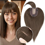 Rich Choices Real Human Hair Toppers for Women With Bang 100% Remy Human Hair Topper for Thinning Hair Clip in Silk Base Hair Topper 6 Inch #2R Chocolate Brown
