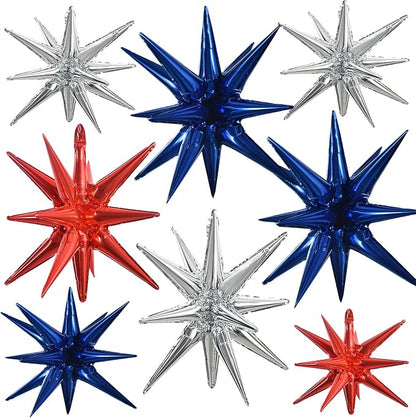 TONIFUL 8 Pcs Navy Blue Silver Red Explosion Star Foil Balloon Party Decor | 22 by TONIFUL