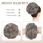 FESHFEN Messy Bun Hair Piece - Elastic Wavy Curly Hair Bun Scrunchies Extensions Synthetic Chignon Hairpieces for Women Girls, Salt and Pepper 1.5 oz