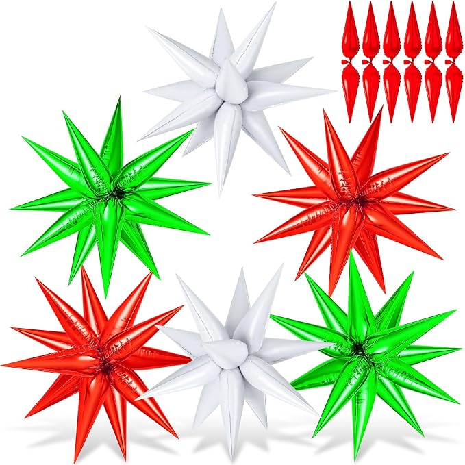 72PCS Red Green White Star Balloons Foil, Spike Balloons by GCTWFYK
