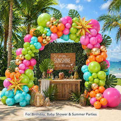 Summer Tropical Balloon Arch Kit, Rainbow Neno Balloon Arch, Hot Pink Green - Image 5