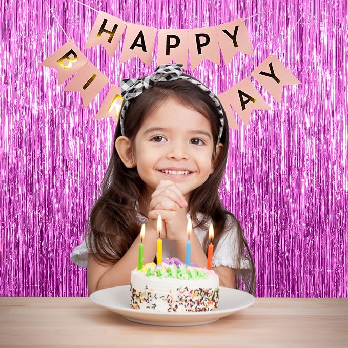 2 Pack Hot Pink Backdrop Curtain Party Streamers Hot Pink Birthday Decorations - Image 3