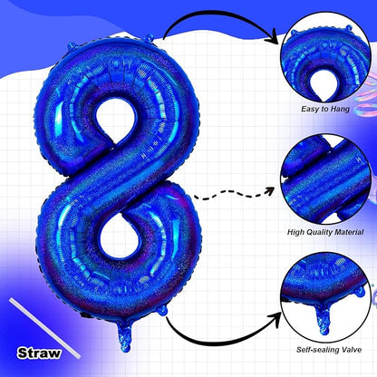 Navy Blue Number 8 Balloon, 40 Inch 8 Balloon Number Large Laser Navy Blue Foil - Image 3