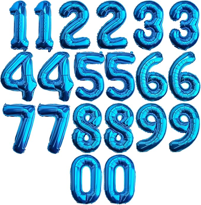 20 Pcs Blue 16" Number Balloons 2 Sets 0-9 Foil Balloon Numbers Décor | Glossy by Makeyourpartypop