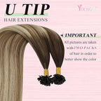 YoungSee Utip Hair Extensions Balayage U Tip Hair Extensions Real Human Hair Ombre Dark Brown to Brown with Blonde Silky Straight 16In 50s/50g