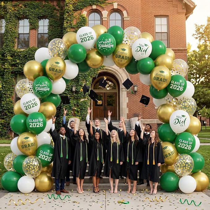FunHot Green Gold Graduation Balloons, 12 Inch Green Gold White Confetti Grad - Image 7