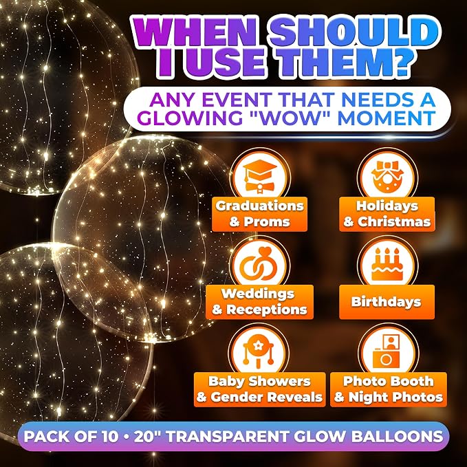 Light Up Balloons 10 Pack, 20 Inch Clear Balloons - Image 12