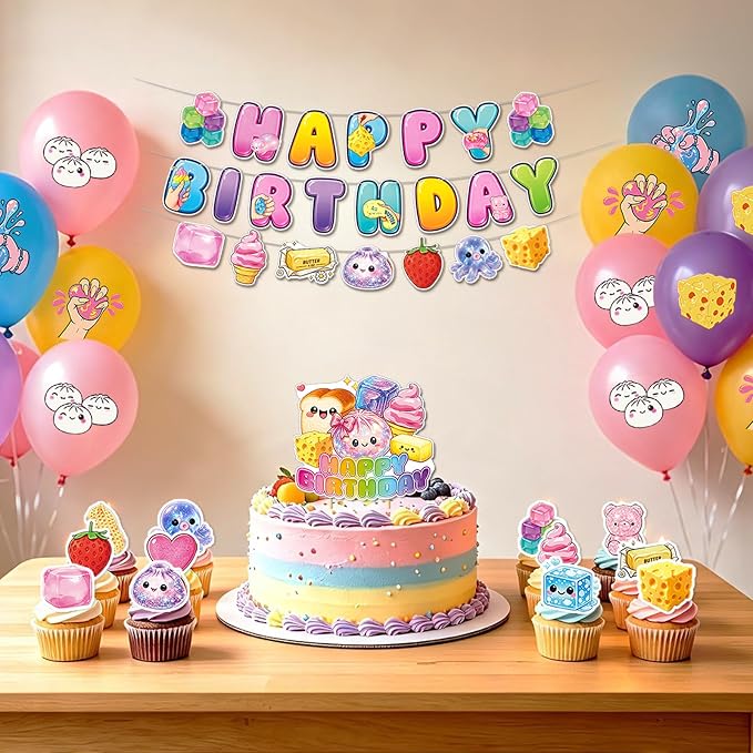 32Pcs Squishy Birthday Decorations, Includes Banner Balloons & Cake Topper | - Image 5