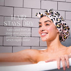 GRACE & COMPANY Luxury Shower Cap For Women - 100% Waterproof, Reusable, Washable & Breathable Shower Caps - Lucie