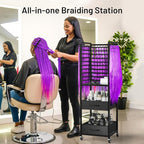 300 Pegs Braiding Rack with Large Drawers, 3-Sided Hair Rack with Wheels and 16 Braiding Tools, Hair Extension Holder 52 Inch Height for Hair Salon, Home