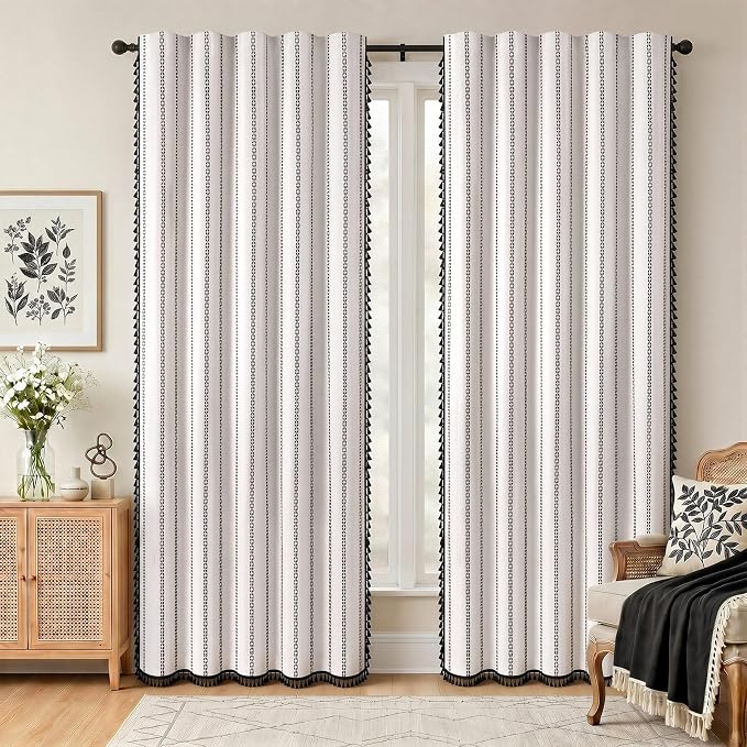 White 100% Boho Blackout Curtains 84 Inch 2 Panels - Image 2