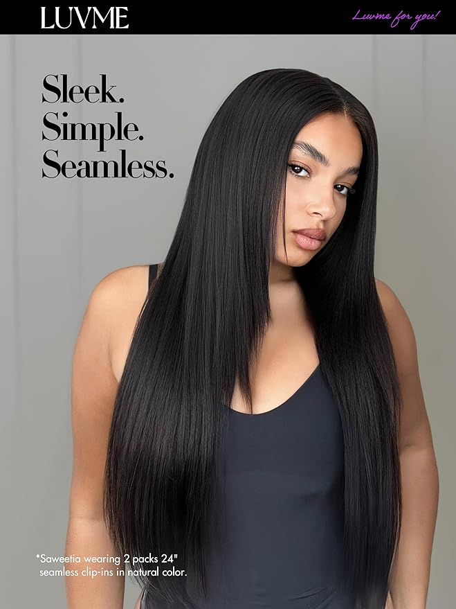 LUVME Silky Straight Seamless 2 Pack 220g 14Pcs Clip in Hair Extensions Full Max with 24inch Remy Human Hair Extensions, Natural Black 100% Real Soft Hair