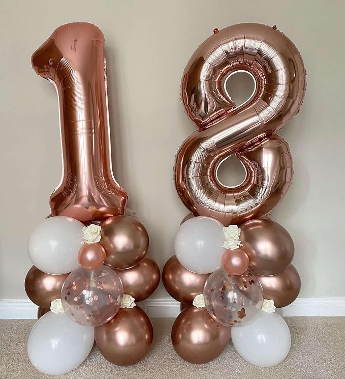 Rose Gold 18 Number Balloons, 40 Inch Giant Number 18 Balloons Foil Mylar - Image 7