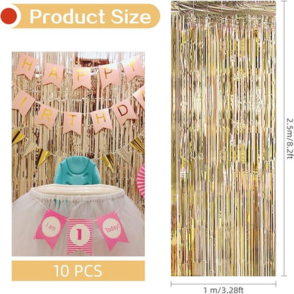 10 Pack Champagne Gold Backdrop Curtain 3.2ft x 8.2ft Metallic Tinsel Foil - Image 3