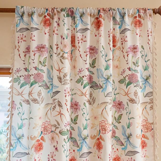 Floral Semi Sheer Rod Pocket Living Room 2 Panel Curtains 96 Inches Long | - Image 4
