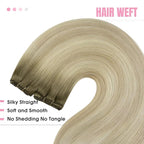 YoungSee 100g Sew in Hair Extensions Real Human Hair Ombre Human Hair Weft Extensions Ash Blonde Ombre Platinum Blonde Highlights Sew in Hair Extension for Short Hair 14inch