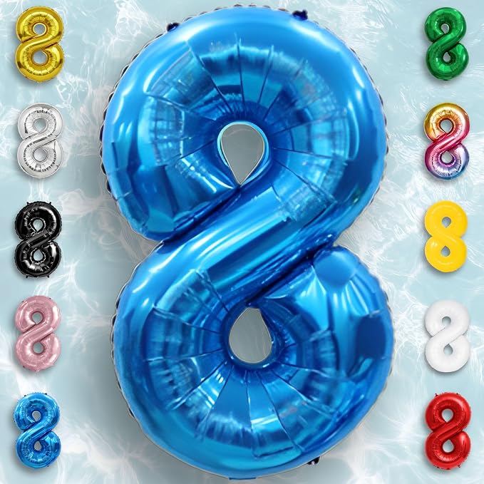 Blue Number Balloon 8 Mylar Foil Balloons 16 inch - Image 5