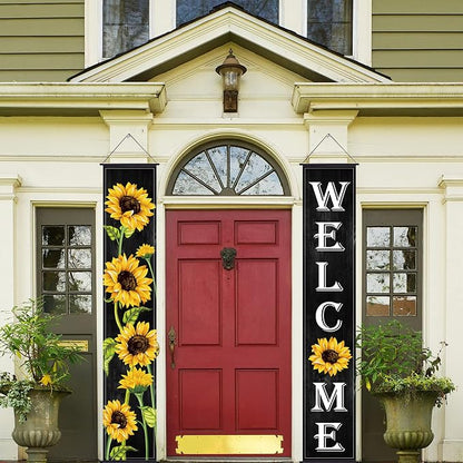 Tatuo Sunflower Welcome Hanging Banners Summer Porch Banners Flags Spring Door - Image 5