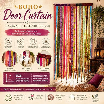Mango Gifts Old Silk Sari Ribbon Doorway Curtain Hippie Bohemian Room Divider - Image 2