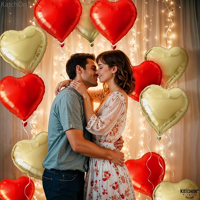 KatchOn Red and Gold Heart Balloons 18 Inch, Foil/Mylar | Helium Supported - Image 3