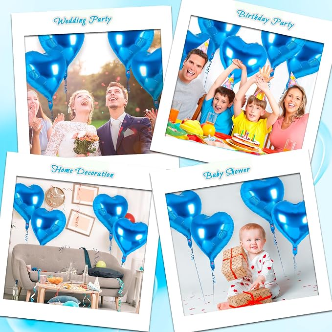 12 Pcs Blue Heart Balloons, 18 Inch Heart Foil Balloons Love Balloon Valentine - Image 7