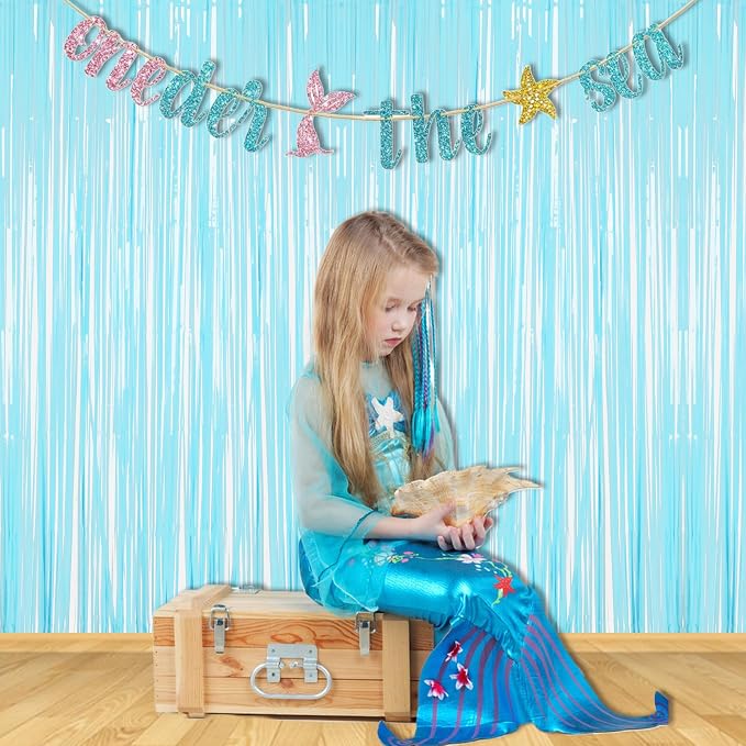 BRAVESHINE Pastel Blue Fringe Curtains Party Streamers Backdrop | 2 Pack | - Image 3