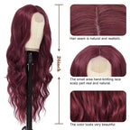 NAYOO Long Wine Red Wavy Wig for Women 26 Inch Middle Part Curly Wavy Wig Natural Looking Synthetic Heat Resistant Fiber for Use (Wine Red)
