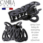 Camila Paris CP3026 French Hair Clip for Women, 3.25 inch Girls Hair Claw Clips Jaw Black Cellulose, Fashion Durable and Styling Hair Accessories for Women, Strong Hold No Slip Grip, Made in France