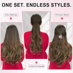 ALXNAN Long Wavy Hair Extensions for Women, Clip in Hair Extensions Clip Ins Soft Full Head Synthetic Hairpieces 20 Inch Balayage Dark Brown to Chestnut Brown