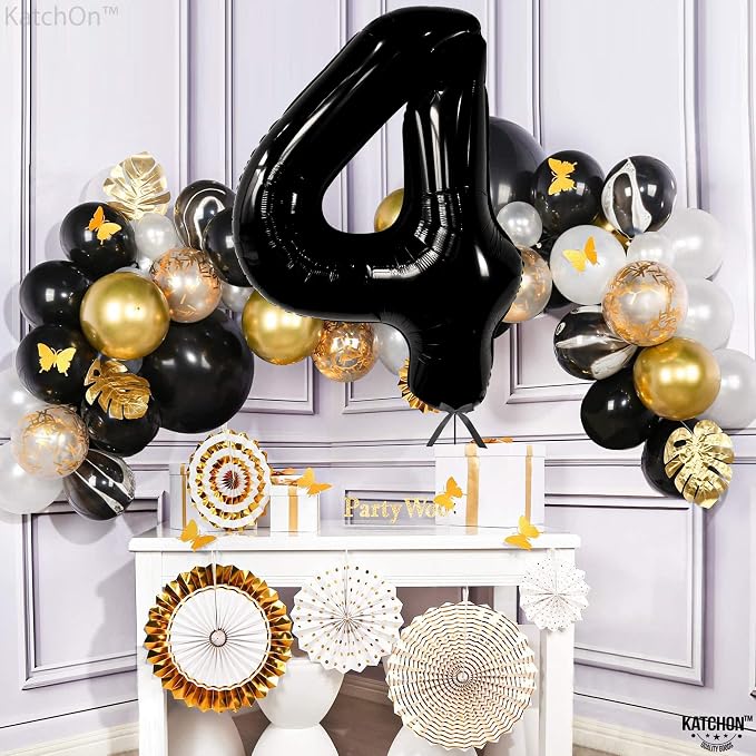 KatchOn Black Number 4 Balloons 40 Inch, 4 Birthday Decorations | Black 4 - Image 6