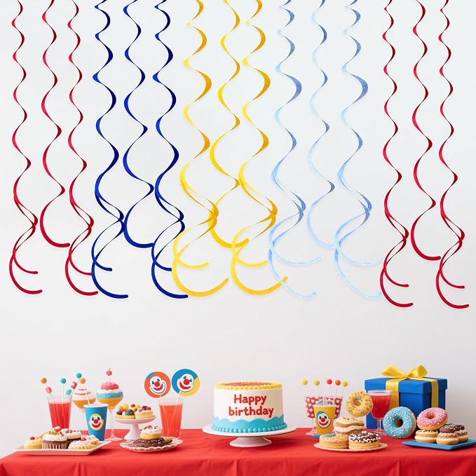 36 Pcs Red Blue Yellow Hanging Swirl Decorations Colorful Felt Swirl Streamer - Image 5