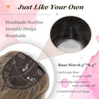 Hair Topper, 360° 3D Hair Toppers for Women with Thinning Crown, 20 Inch Long Wavy Curly Hair Pieces Clip in Bangs (Ombre Highlights Brown with Dark Root, 20 inch, Side Bangs)