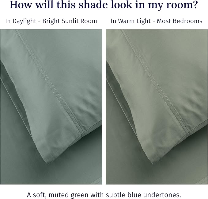 CALIFORNIA DESIGN DEN Luxuriously Soft Hotel Quality 600 Thread Count, 100% Cotton Set of 2 Cases, Crisp & Cool Bed Pillow Covers Standard Size Fits Standard & Queen Pillows (Sage Green)