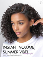 LUVME HAIR 100% Real Human Hair Wig Lace Frontal Deep Curly 18 inches Drawstring Cap Glueless HD Lace Wigs Human Hair Pre Plucked Pre Cut, Curly Wig Human Hair Ready to Go Wig