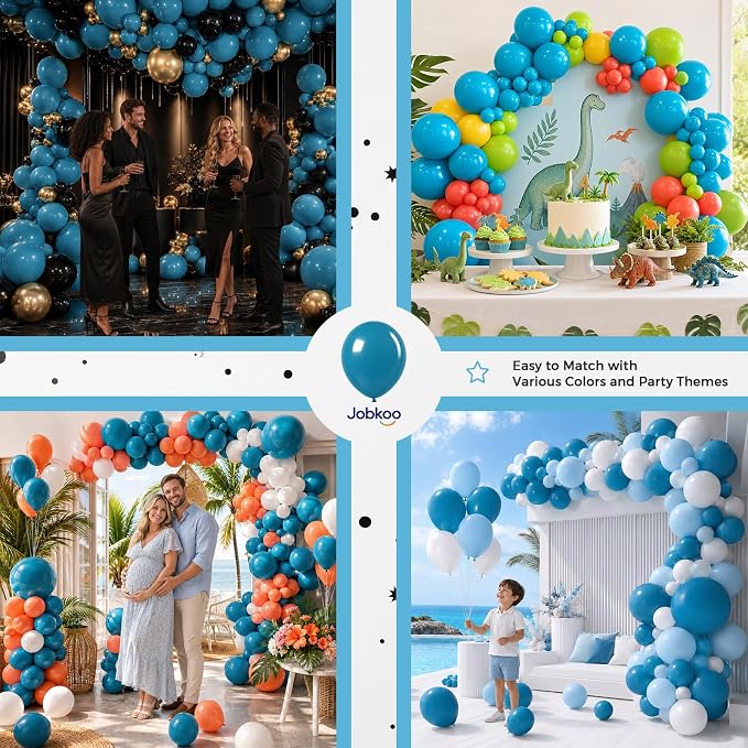 Jobkoo Peacock Blue Balloons 12 Inch, Turquoise Teal Blue Latex Balloon | Matte - Image 7