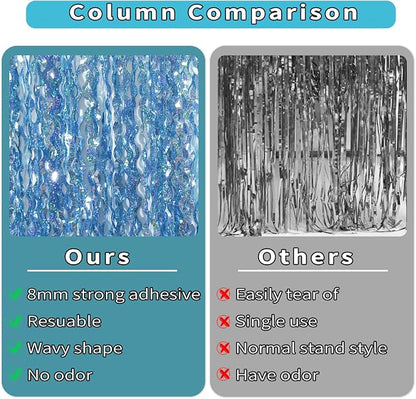 4 Pack Wavy Blue Tinsel Backdrop Streamers Party Decorations 3.3x6.6 Feet | - Image 9