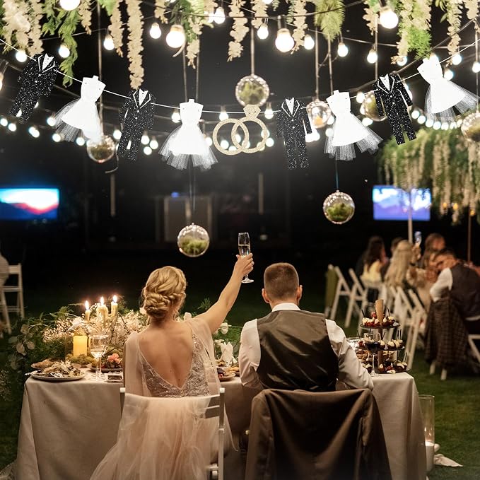 Bride and Groom Wedding Dress Garland Banner, 9.8 Ft Hanging Tuxedo and Gown - Image 6