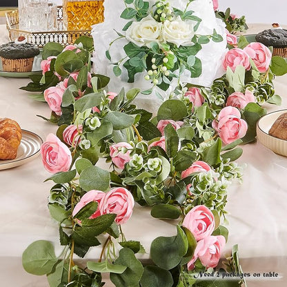 Artificial Flower Garland 2pcs 5.4ft Floral Rose Vine Decor, Hanging Faux Roses - Image 3