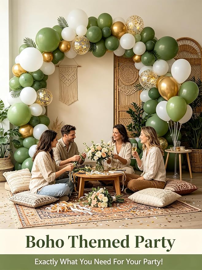 Sage Green White Gold Balloons 12 Inch 60 Pcs Metallic Gold Confetti Latex - Image 9