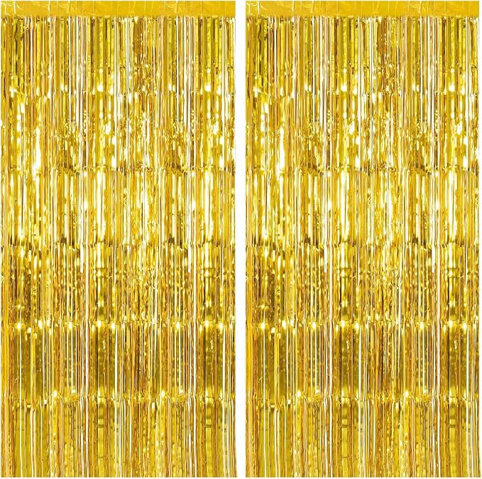 2 Pack Gold Backdrop Birthday Decorations Foil Curtain Backdrop Gold Streamers by KEJ