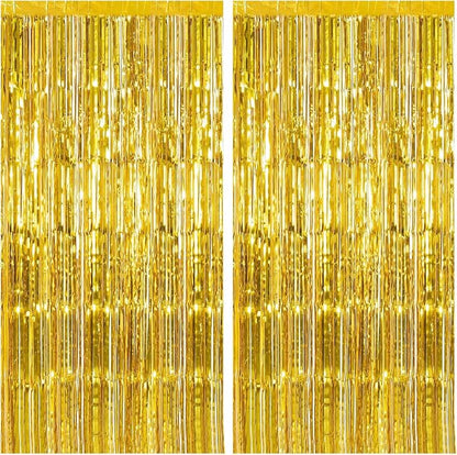 2 Pack Gold Backdrop Birthday Decorations Foil Curtain Backdrop Gold Streamers by KEJ