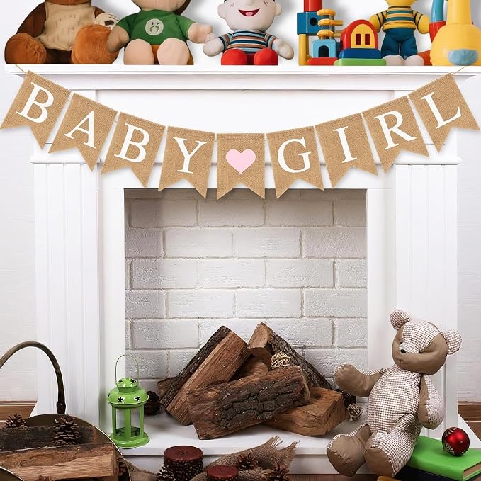 Pre-Strung Baby Girl Burlap Banner, Gender Reveal Banner - Image 3