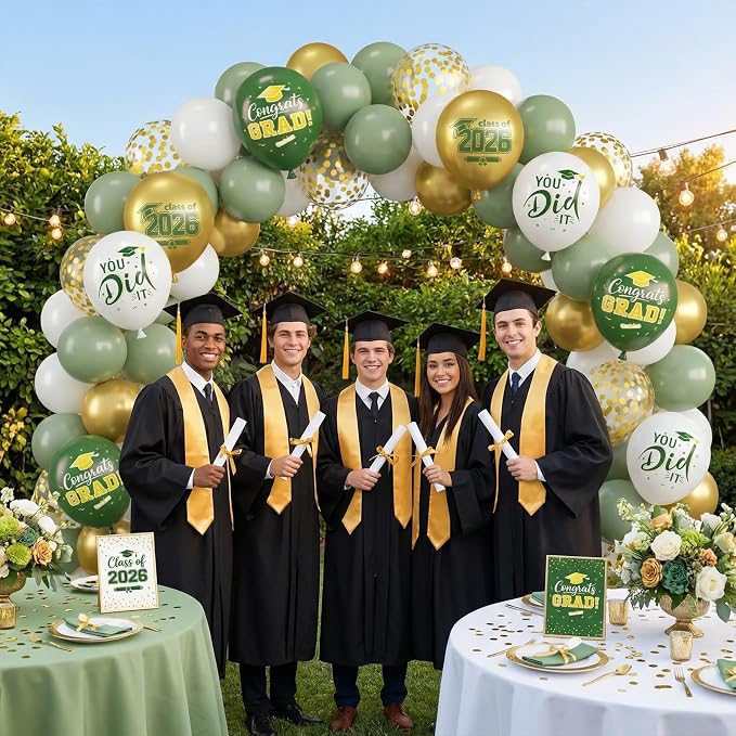 Green and Gold Balloons, 12 Inch Graduation Balloons Printed 2026, You DID IT - Image 5