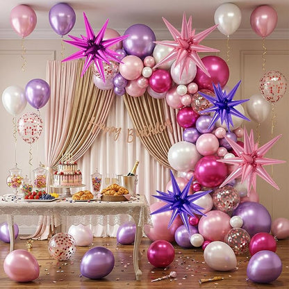 22/27 Inch Hot Pink Purple Star Balloons, Cone Spike Balloon, Aluminum Foil - Image 4