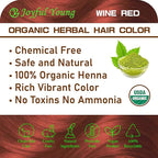 100% Organic Henna Hair Color – Natural, Chemical-Free Hair Dye for Rich, Vibrant Color & Gloss – Grey Coverage, Safe for All Hair Types, Vegan Non-Toxic, Herbal Hair Treatment (WINE RED)