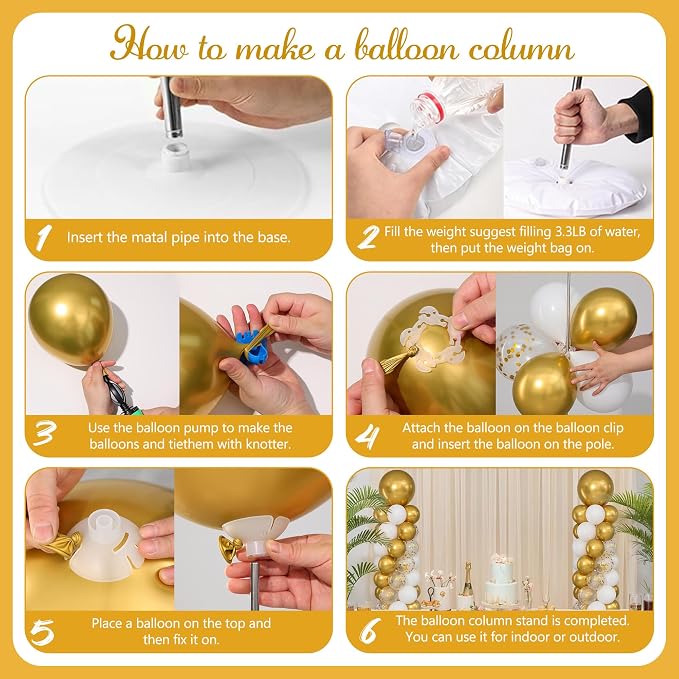 White and Gold Balloon Column Stand Kit Set of 2 - Image 5