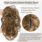 RUWISS Large Messy Bun Hair Piece 100% Human Hair Layered Wavy Curly Hair Buns Hair Piece for Women Updo Hairpiece for Daily Wear Real Hair Ponytail Extension (Chocolate Brown Highlighted Dark brown)
