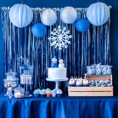 PartyWoo Dark Blue Navy Blue Foil Tinsel Streamers Fringe 8.2FT 3pcs | Dark - Image 3