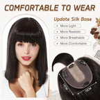 Rich Choices Real Human Hair Toppers for Women With Bang 100% Remy Human Hair Topper for Thinning Hair Clip in Silk Base Hair Topper 12 Inch #1B Natural Black